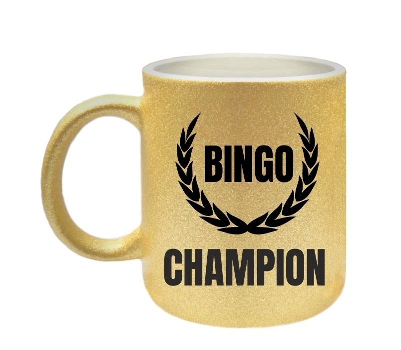 bingo champion gouden glitter mok troostprijs poedelprijs bingo champ