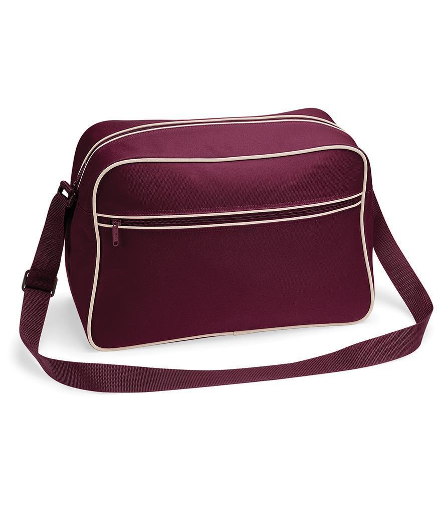 Retro Schoudertas burgundy rood 18 Liter met witte accenten