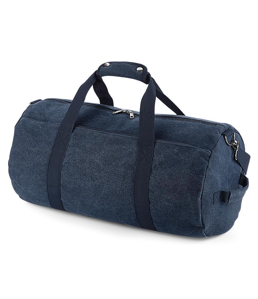 Vintage canvas ronde weekendtas blauw