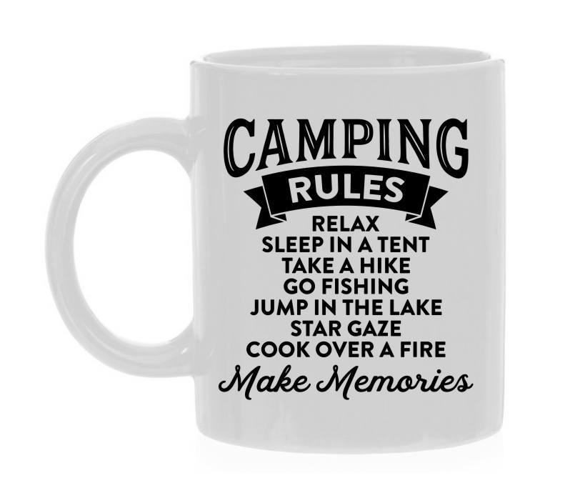 Camping rules witte mok koffie  met regels voor op de camping!