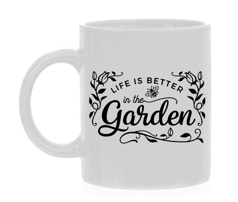 Life is better in the garden witte koffiemok voor tuin liefhebbers