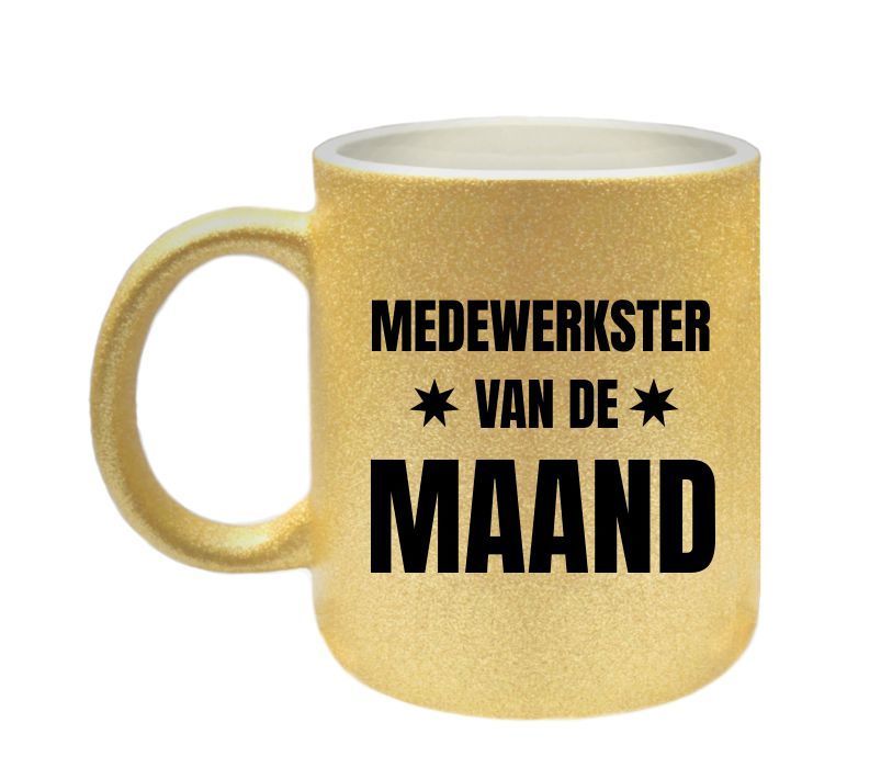 Medewerkster van de maand mok gouden glitters