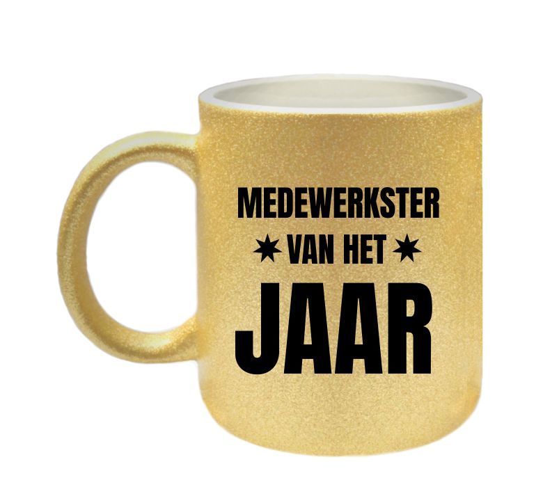 Medewerkster van het jaar mok gouden glitters