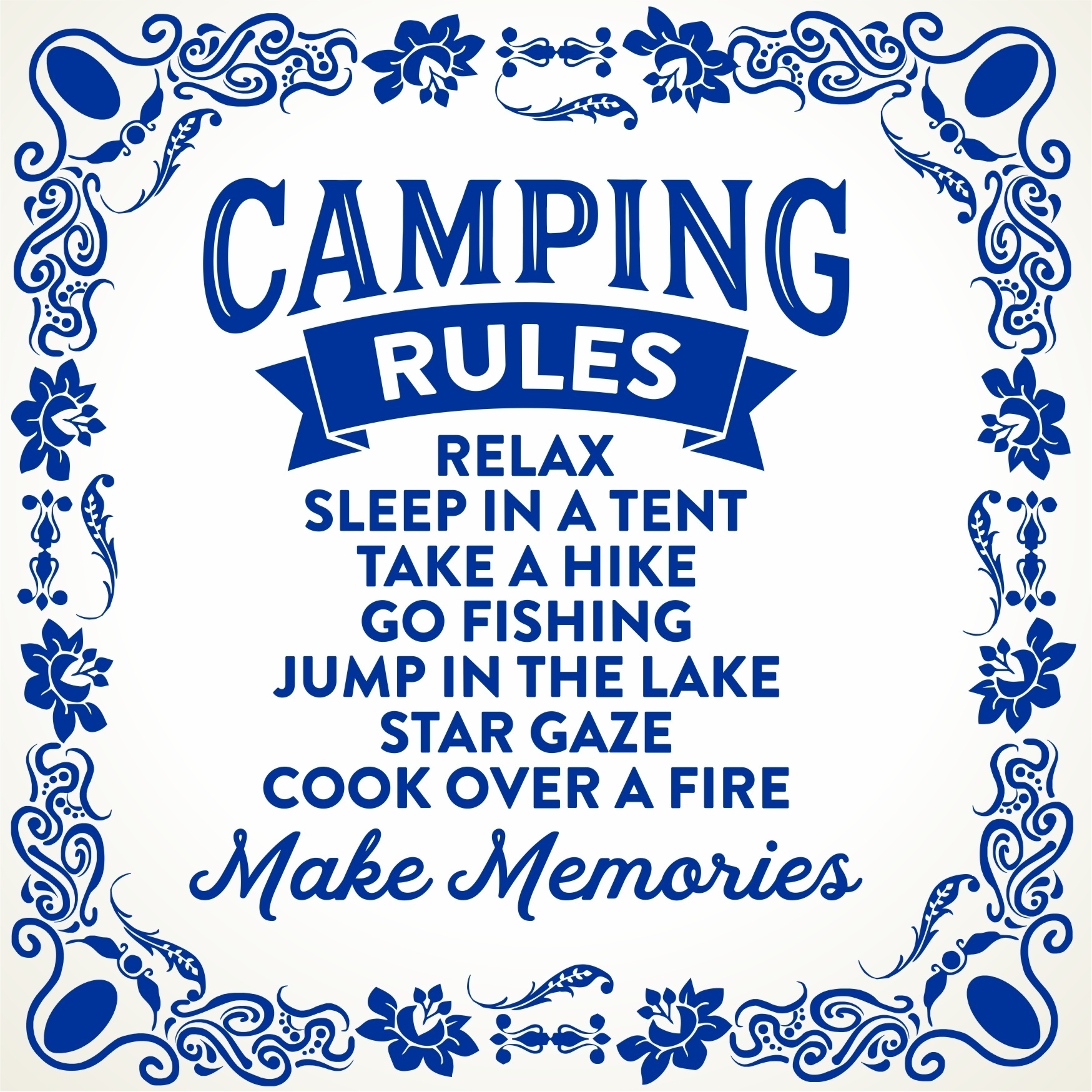 Spreukentegel met regels voor op de camping! Hele fijne regels!