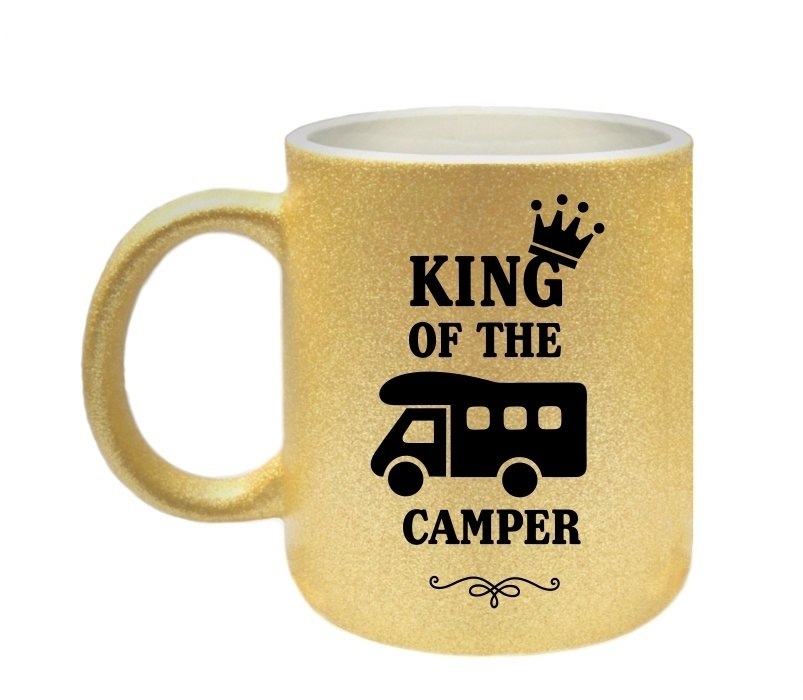 Superfoute camper gouden koffie mok king of the camper