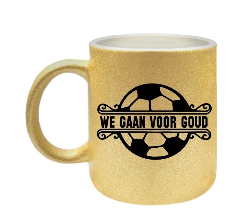 We gaan voor goud voetbal EK WK mok gouden glitters