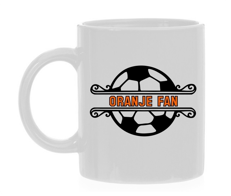 Witte koffiemok voor een oranje fan