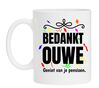 Witte mok bedankt ouwe geniet van je pensioen.