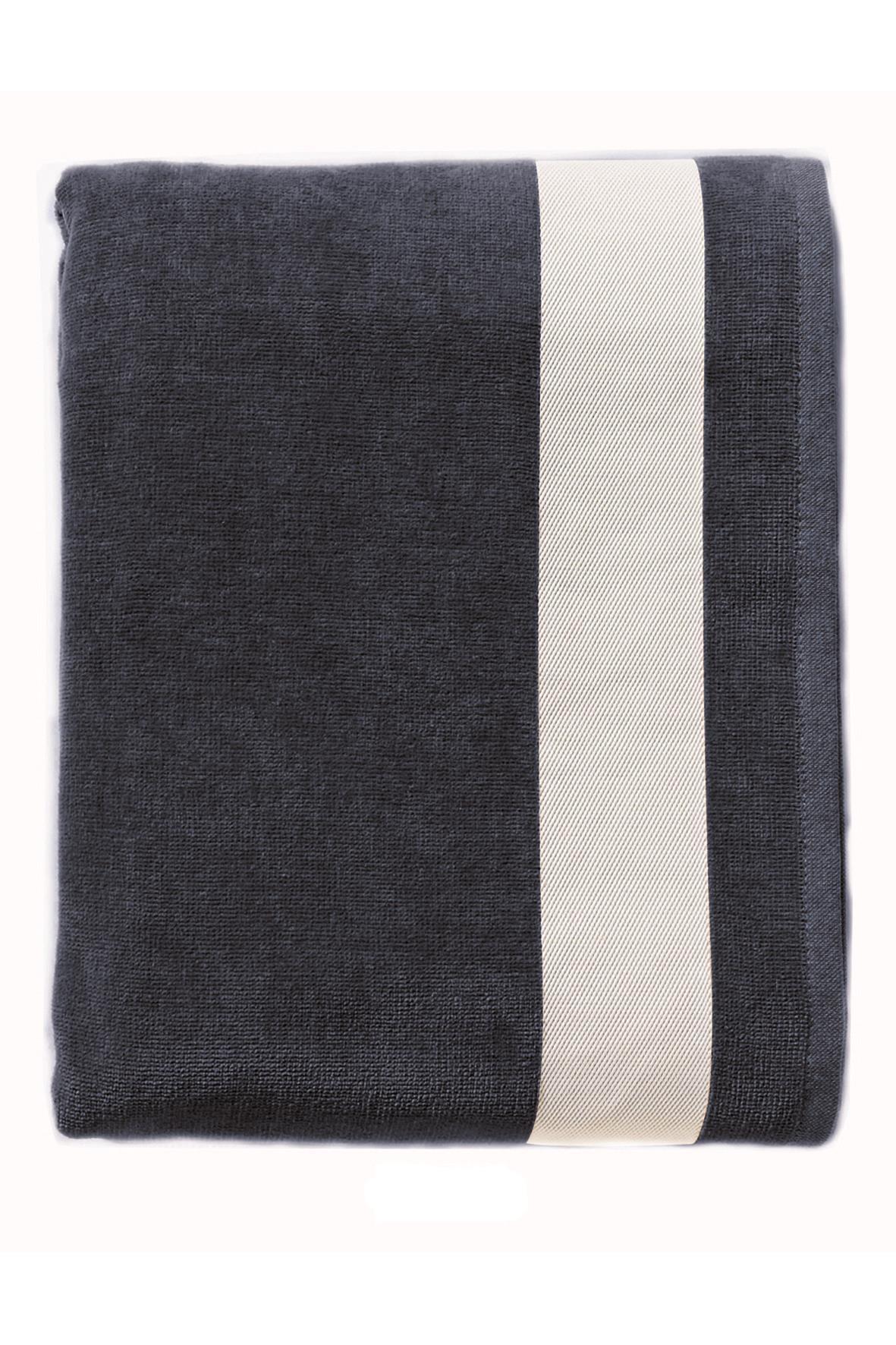Badhandoek 100 x 160 cm strand donker blauw strandvakantie strandhanddoek met witte rand stijlvol