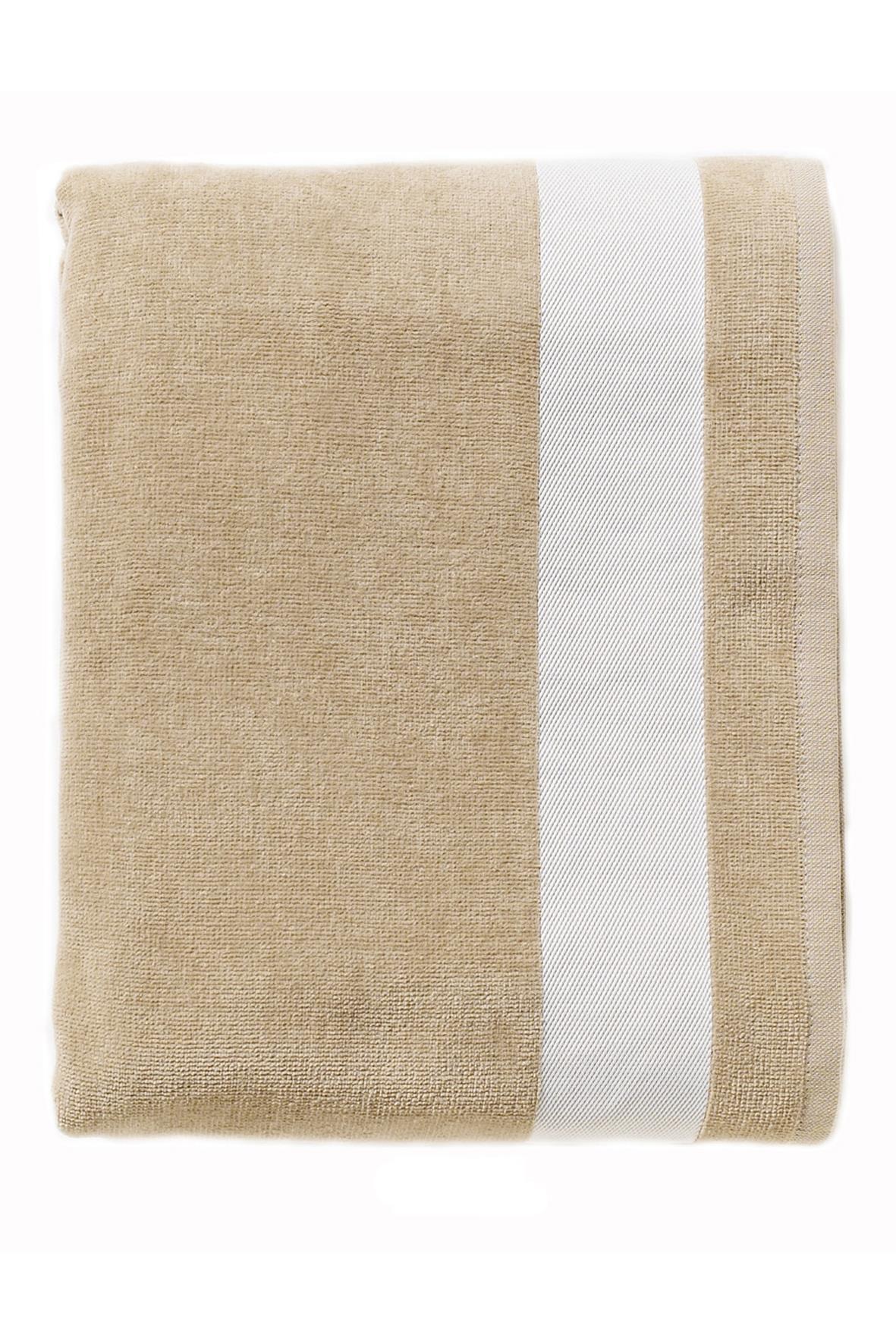 Badhandoek 100 x 160 cm strand mastic kleur strandvakantie strandhanddoek met witte rand stijlvol