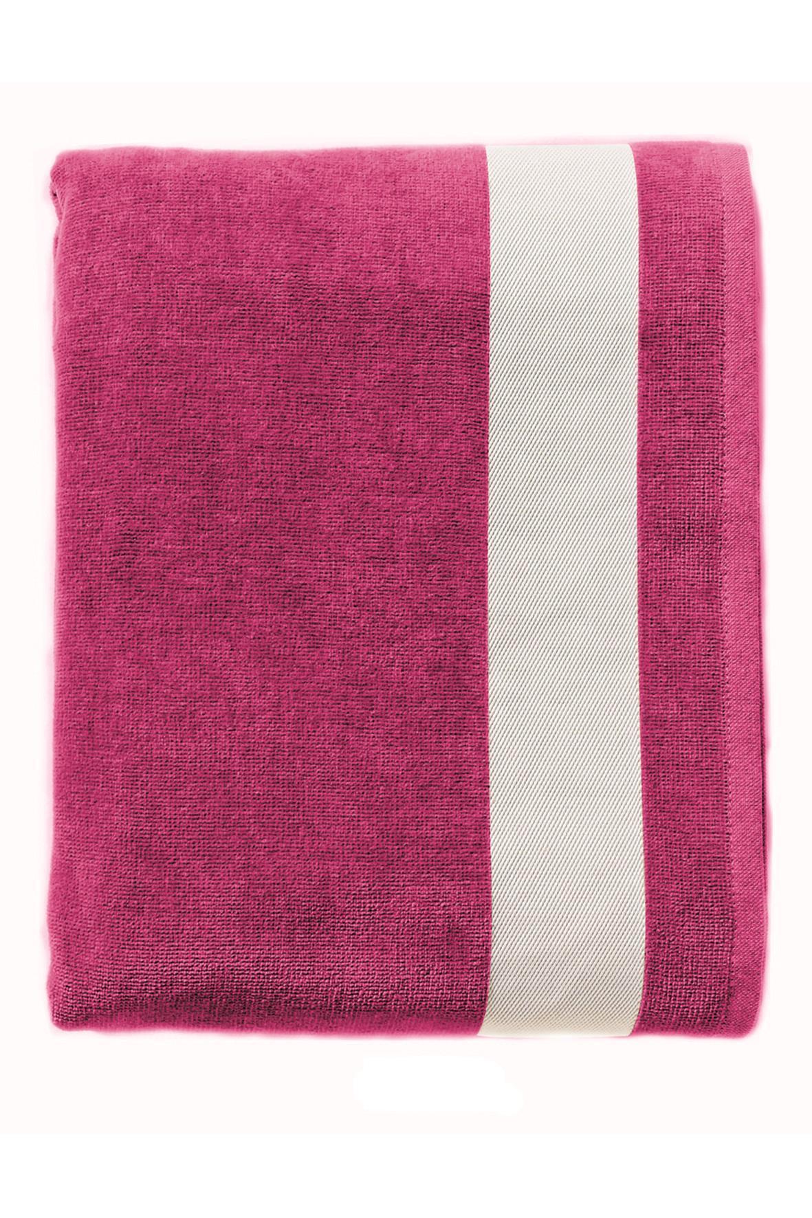 Badhandoek fuchsia roze 100 x 160 cm strand strandvakantie strandhanddoek met witte rand stijlvol
