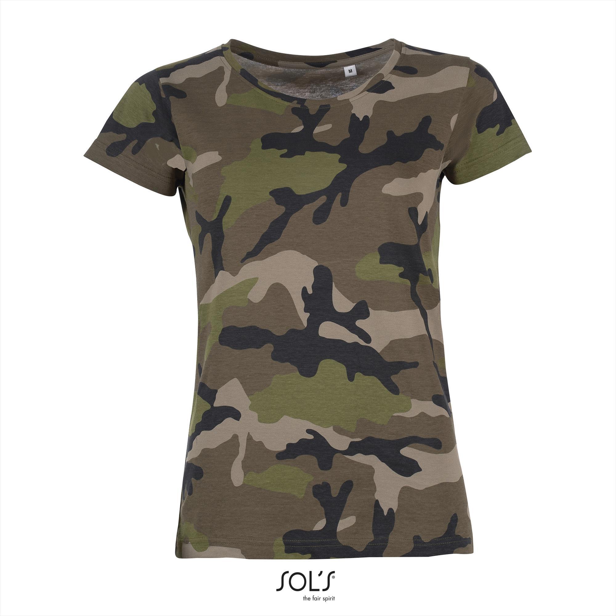 Dames camouflage T-shirt voor stoere dames leger groene camouflage print