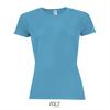 Dames sportshirt aqua blauw met ademend effect en langer rugpand Dri-FIT.