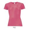Dames sportshirt korraalrood met ademend effect en langer rugpand Dri-FIT.