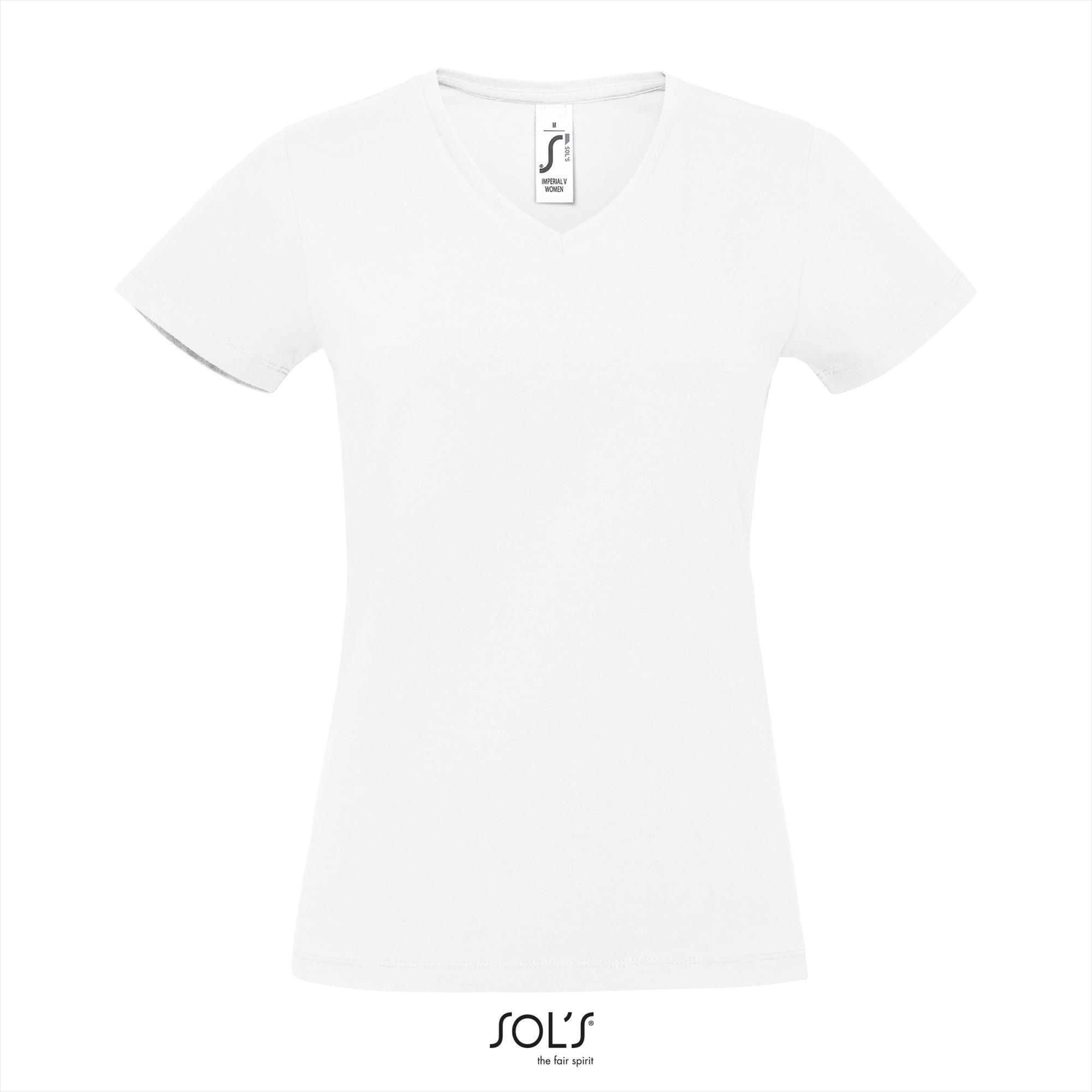 Dames T-shirt met  v-hals wit trendy vrouwen shirt