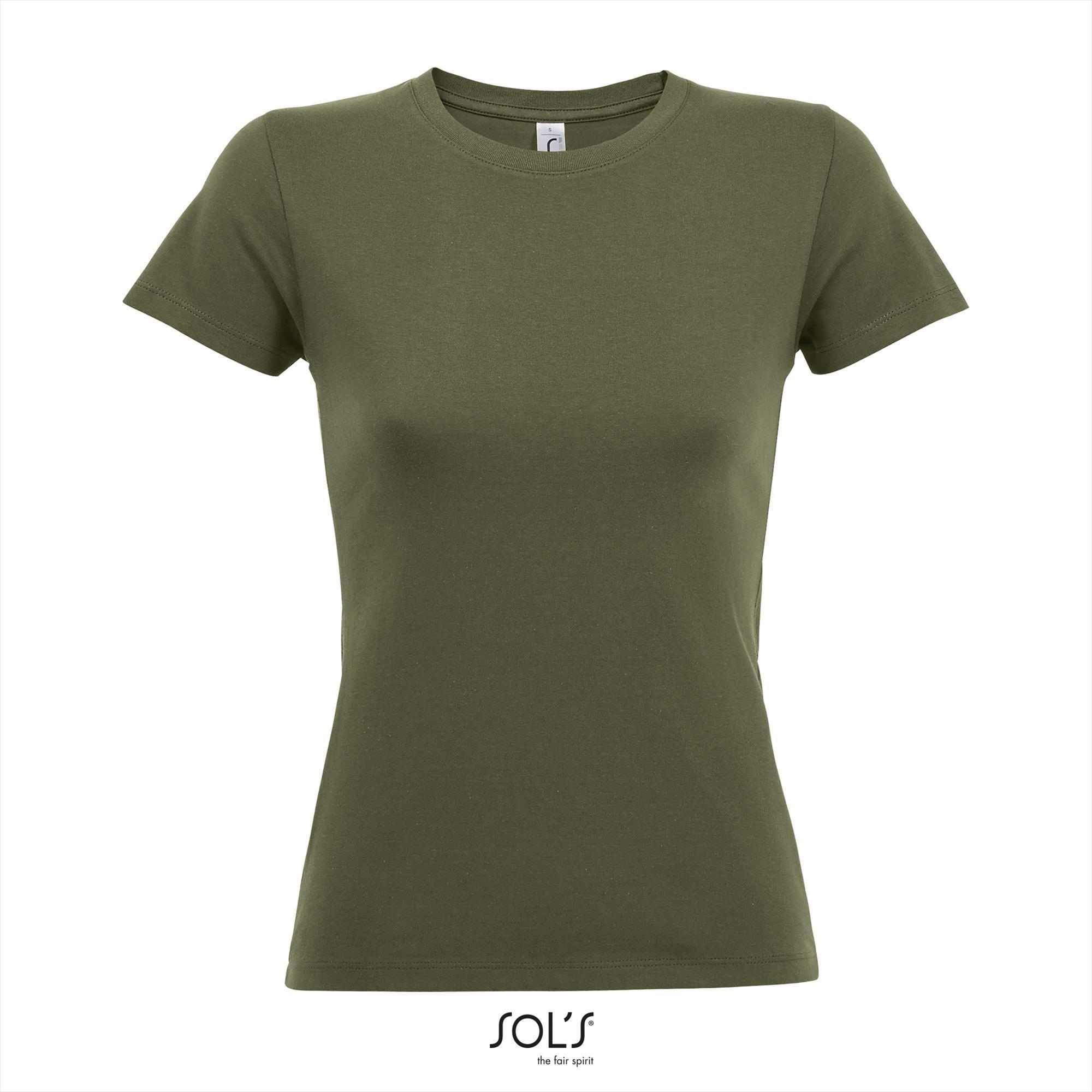 Dames T-shirt met een ronde hals leger kleur army groen soldaten groen