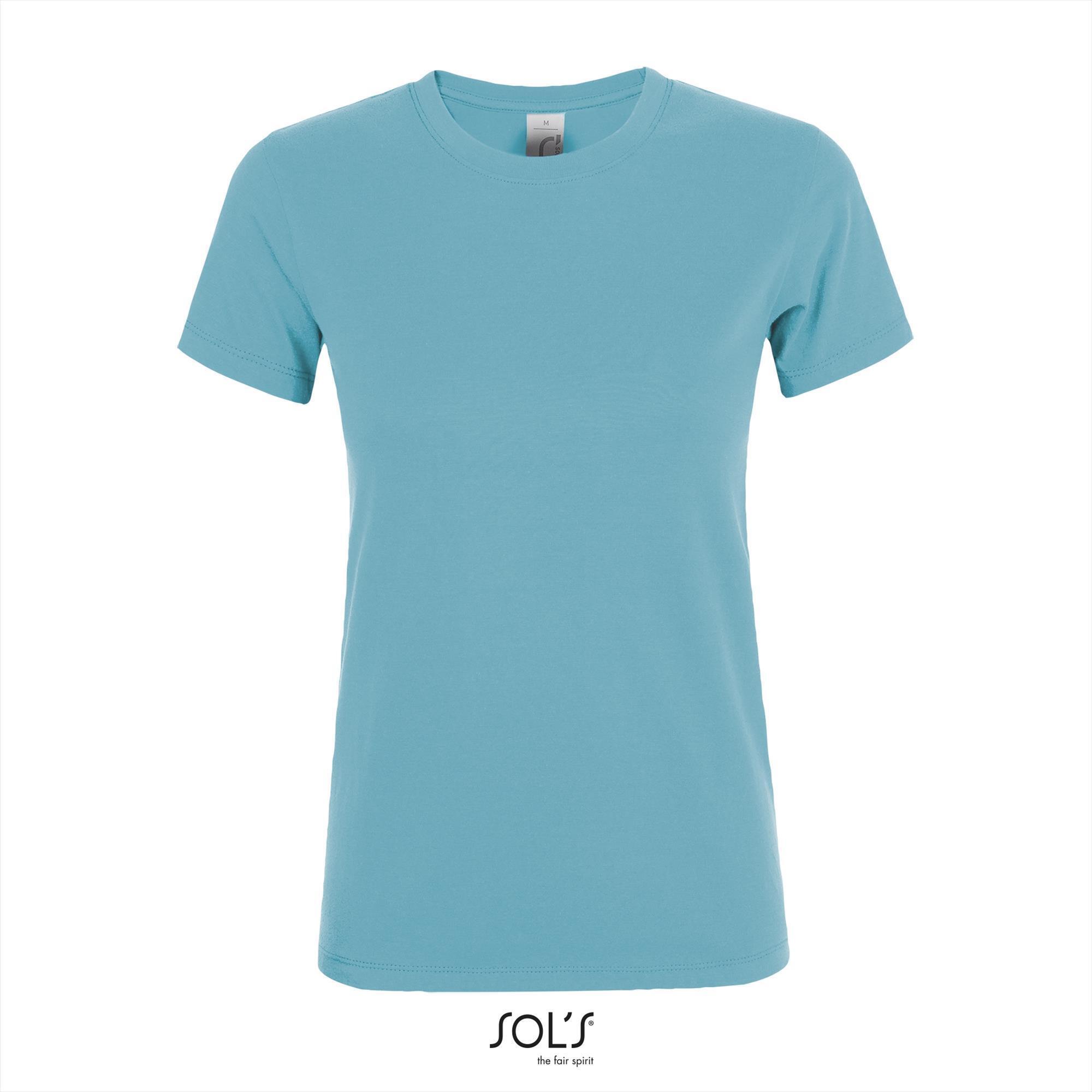 Dames T-shirt met een ronde hals mooie Atoll blauwe kleur