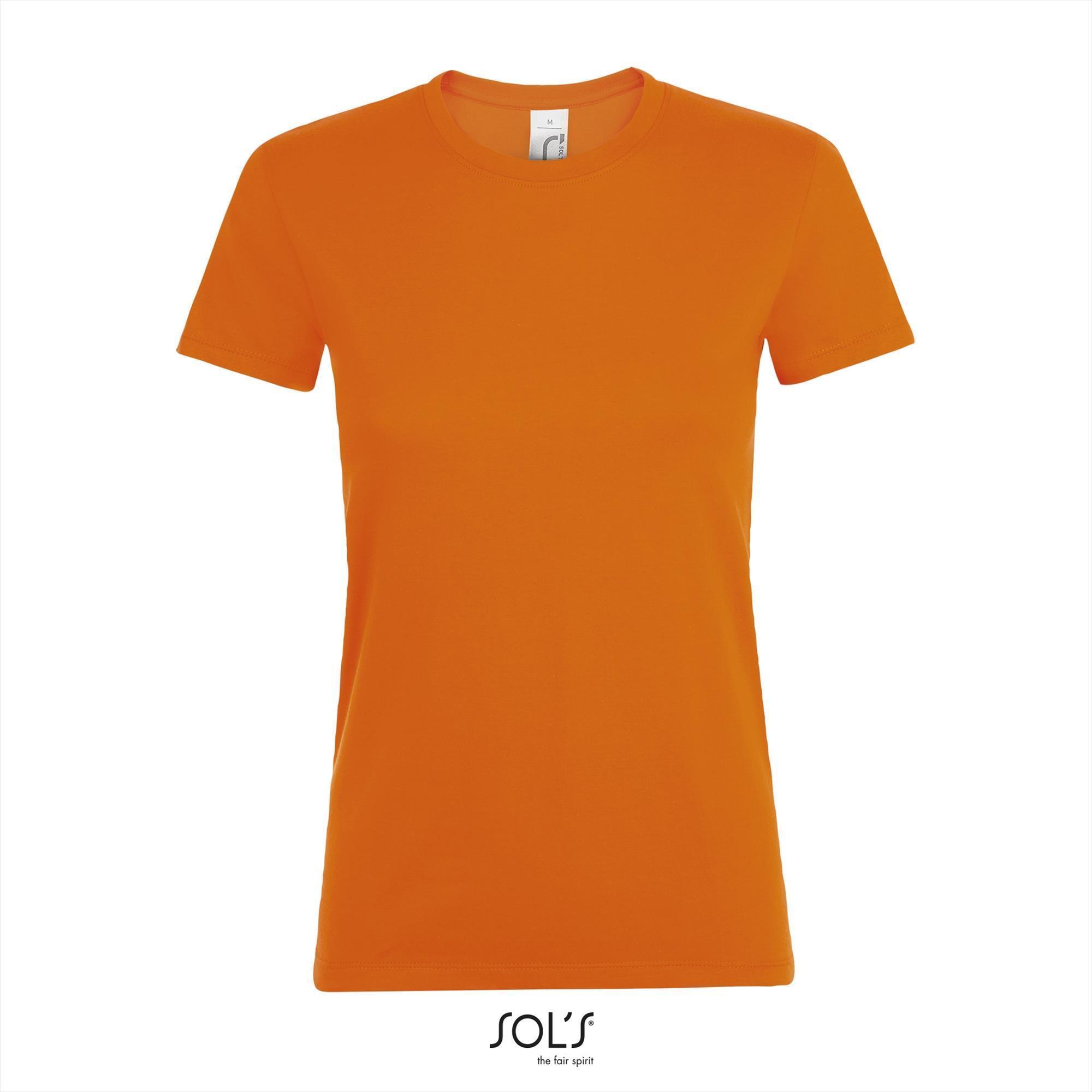 Dames T-shirt met een ronde hals oranje EK voetballen WK voetballen shirtje