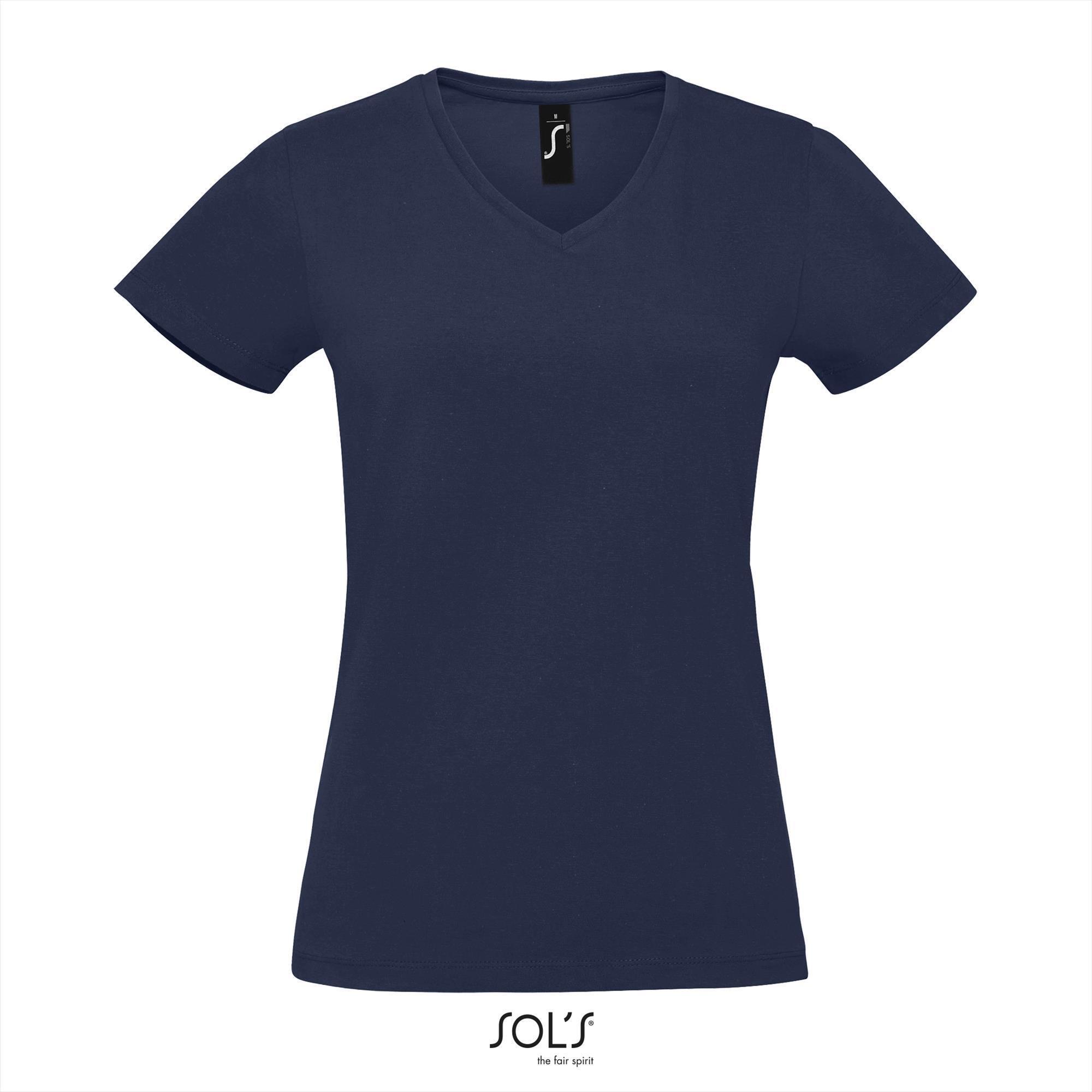 Dames T-shirt met v-hals trendy vrouwen shirt donker blauw