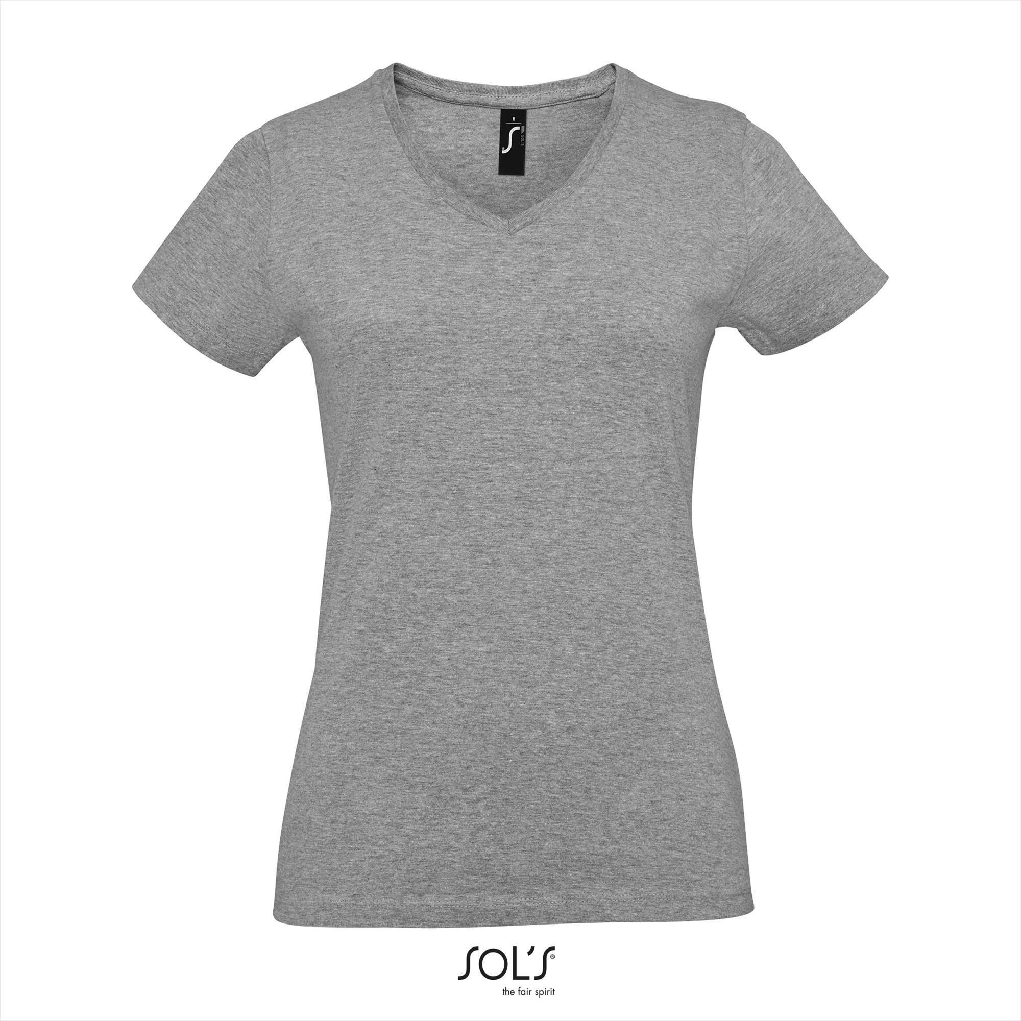 Dames T-shirt met v-hals trendy vrouwen shirt grijs melange