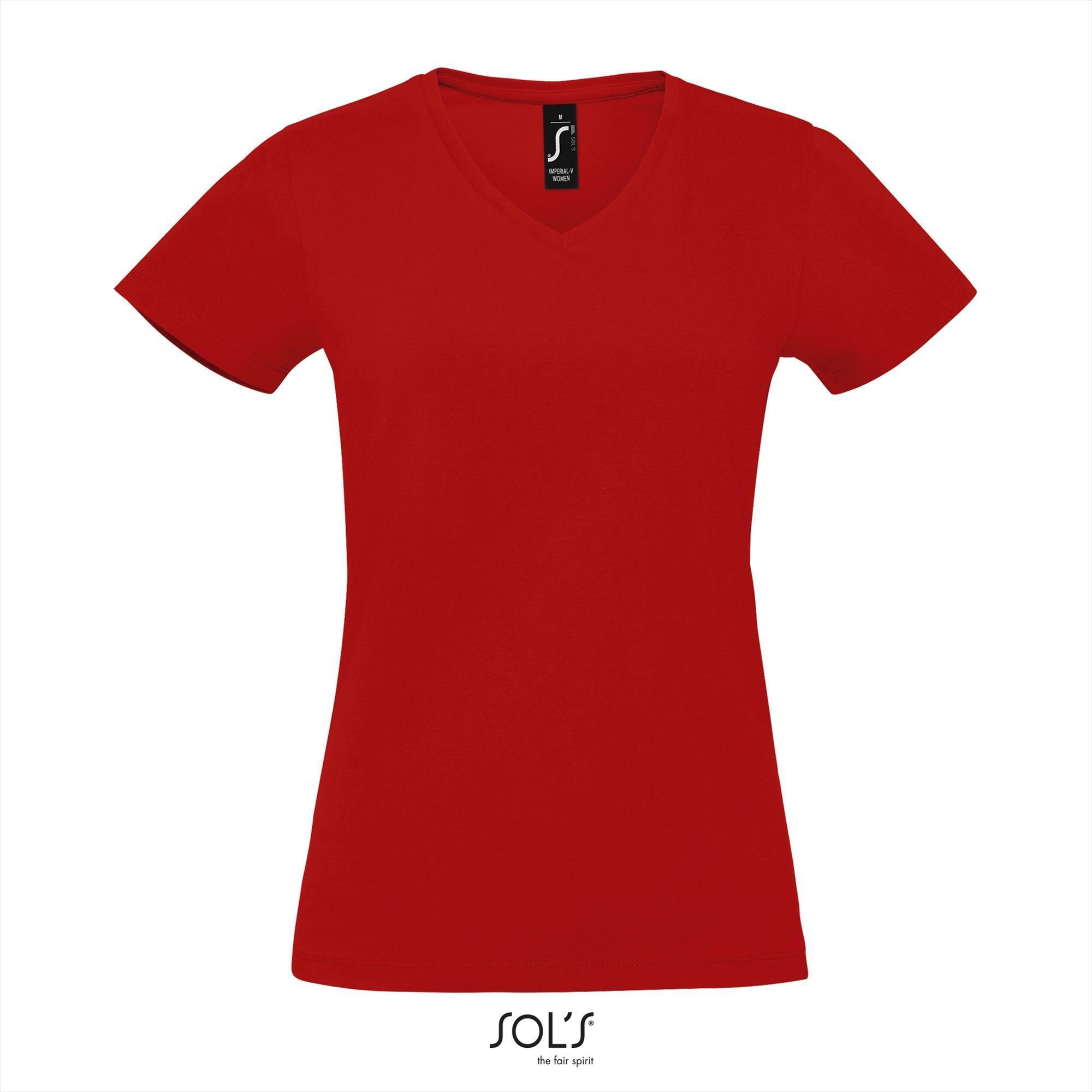 Dames T-shirt met v-hals trendy vrouwen shirt rood