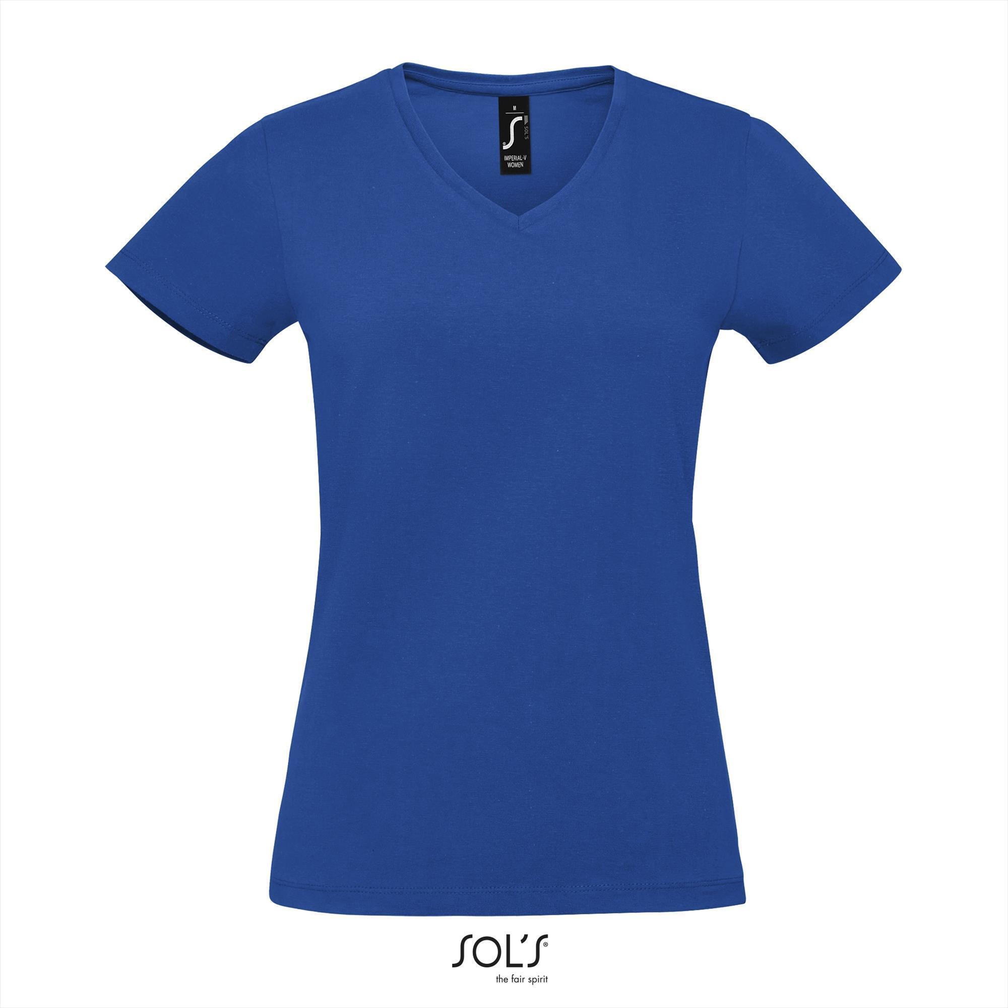 Dames T-shirt met v-hals trendy vrouwen shirt royal blauw