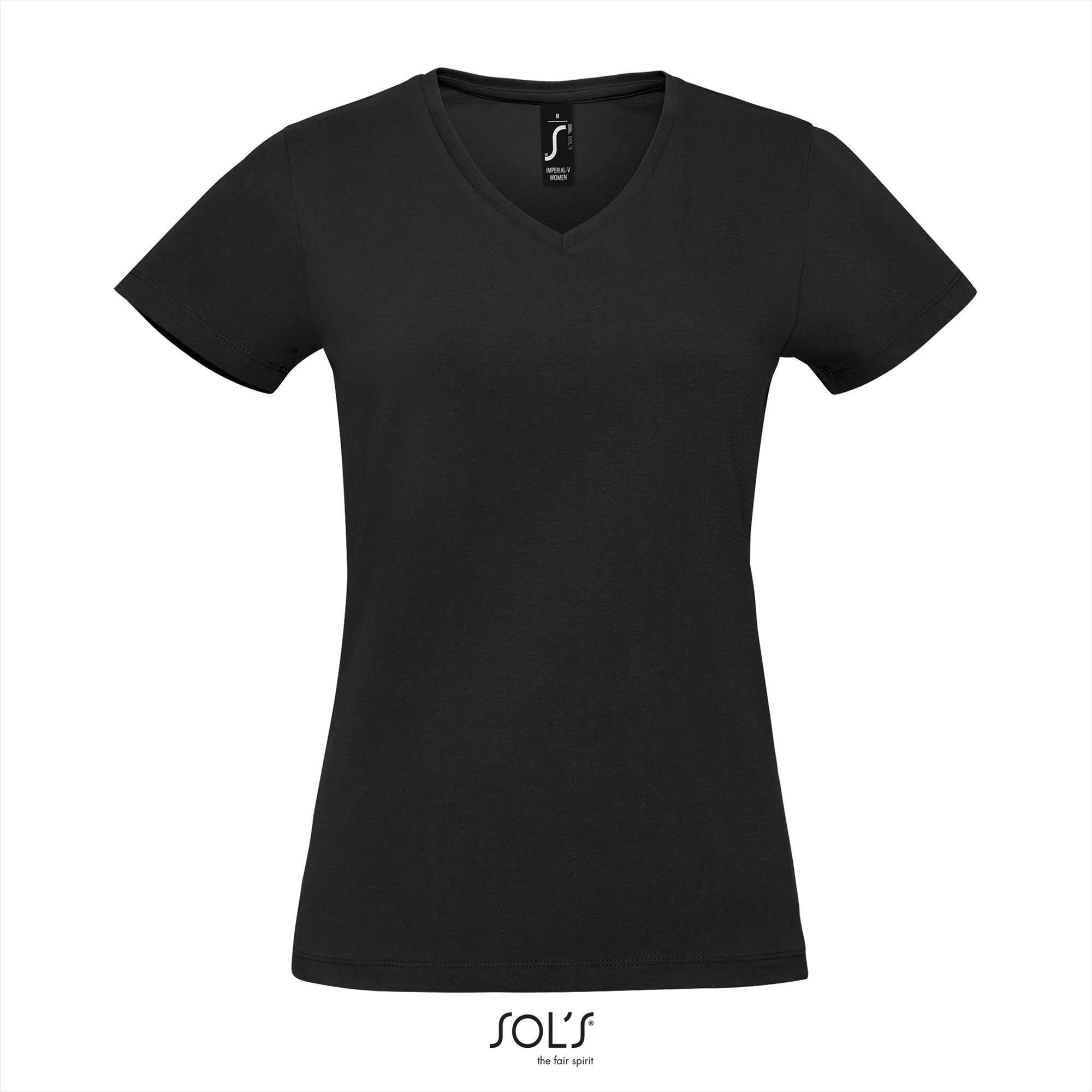 Dames T-shirt met v-hals trendy vrouwen shirt zwart