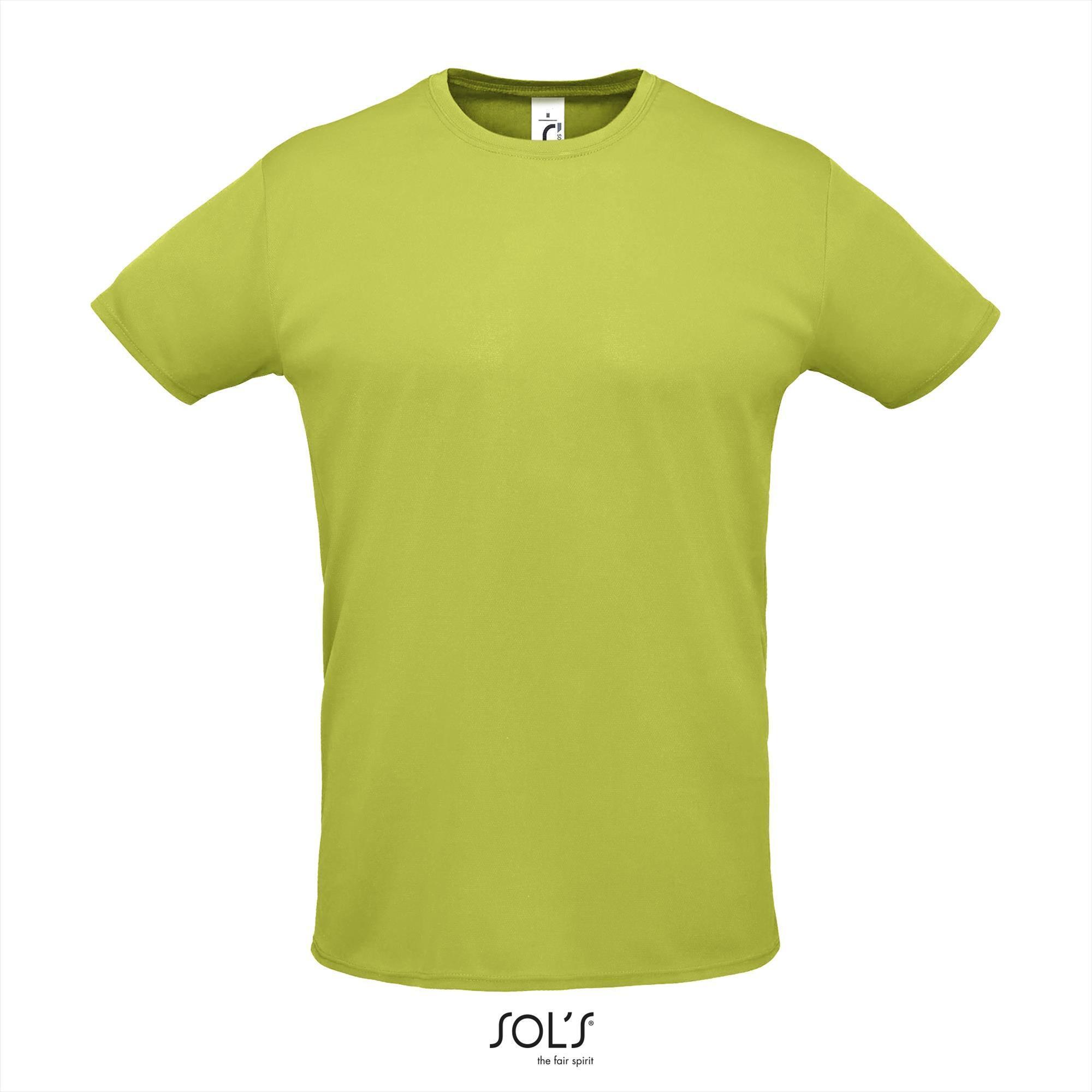 Heren Sport T-shirt appeltjes groen met body en kraag van pique stof ronde hals Polyester