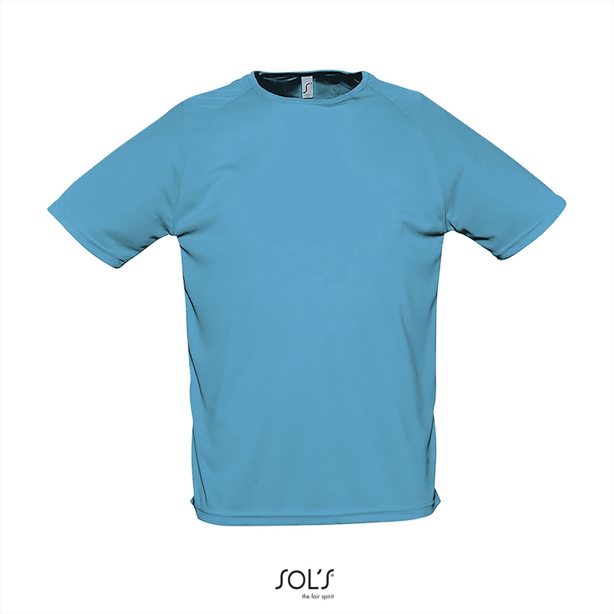 Heren sportshirt aqua blauw met ademend effect. Dri-FIT Polyester sport T-shirt voor mannen