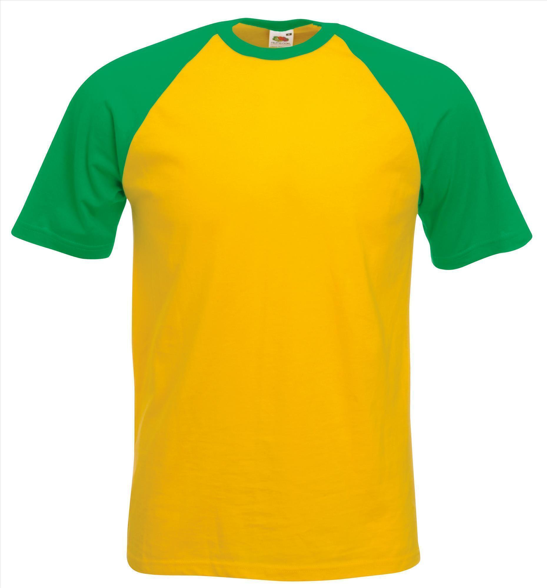 Heren T-shirt met raglanmouwen voor mannen groen met geel