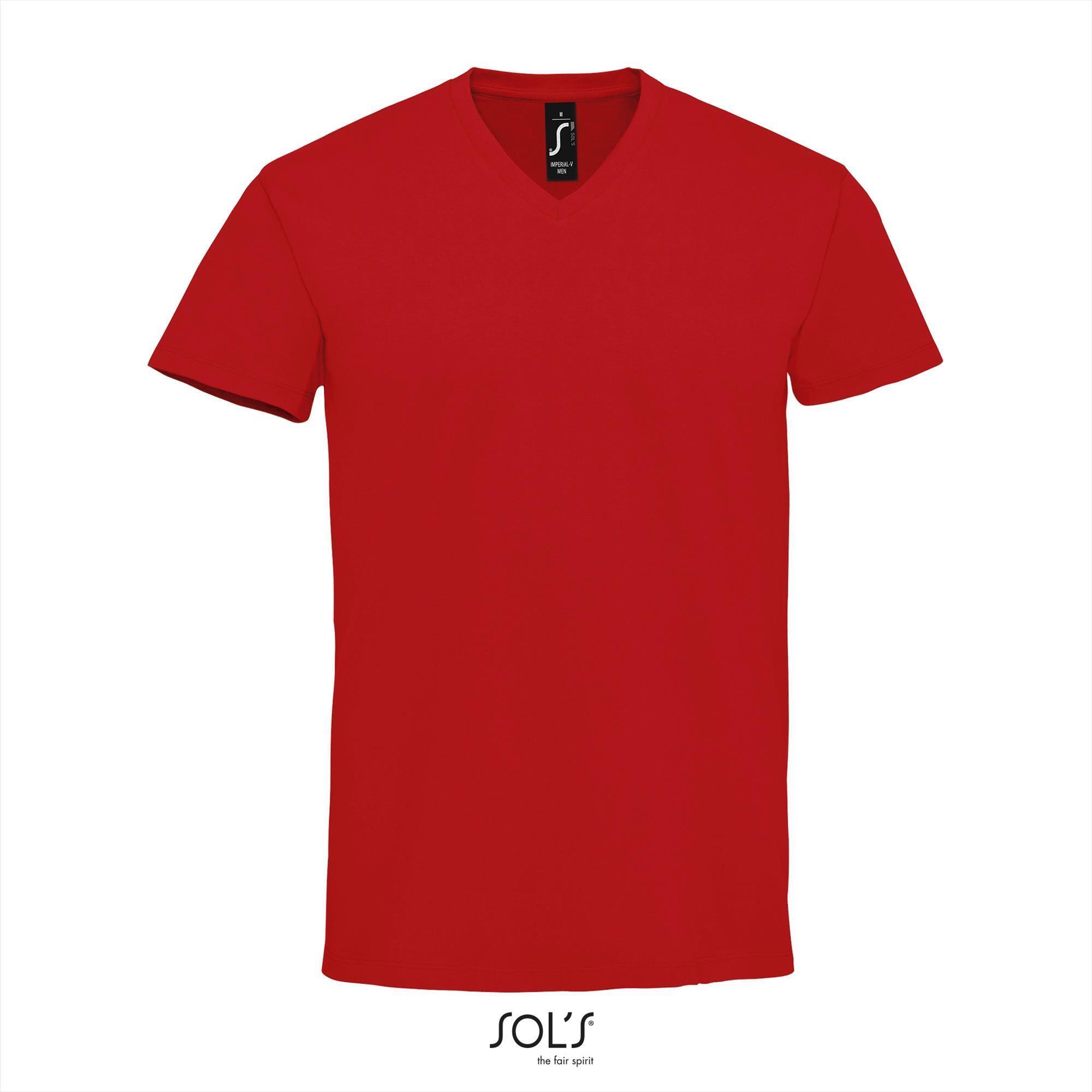 Heren T-shirt met v-hals trendy rood mannen shirt