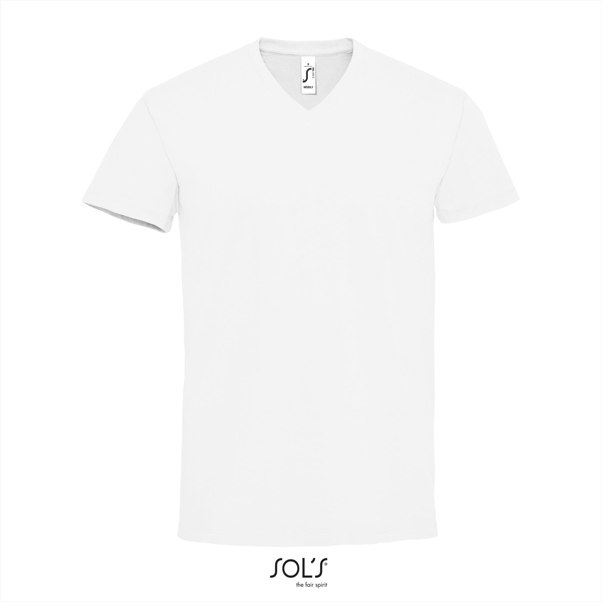 Heren T-shirt met v-hals trendy wit mannen