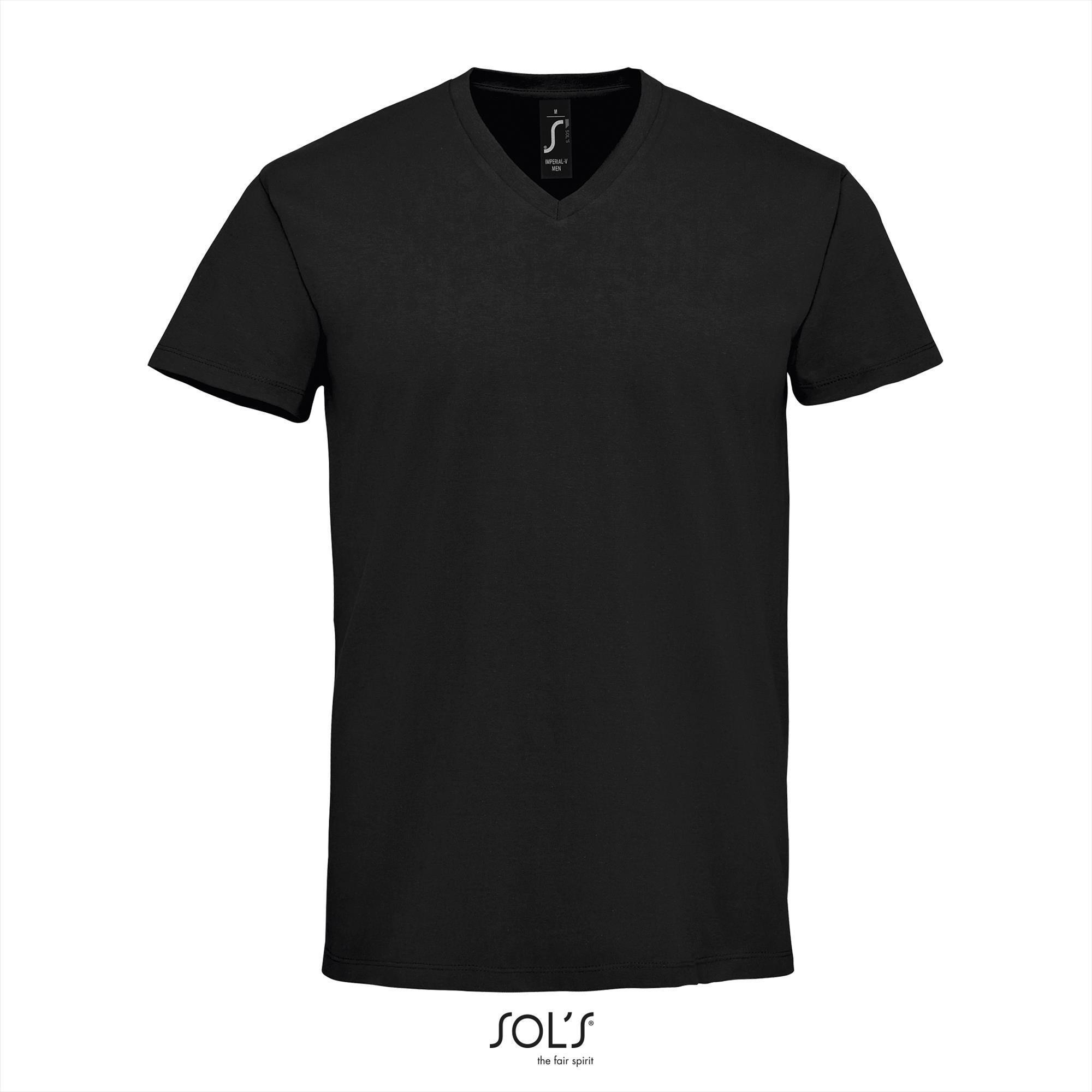 Heren T-shirt met v-hals trendy zwart