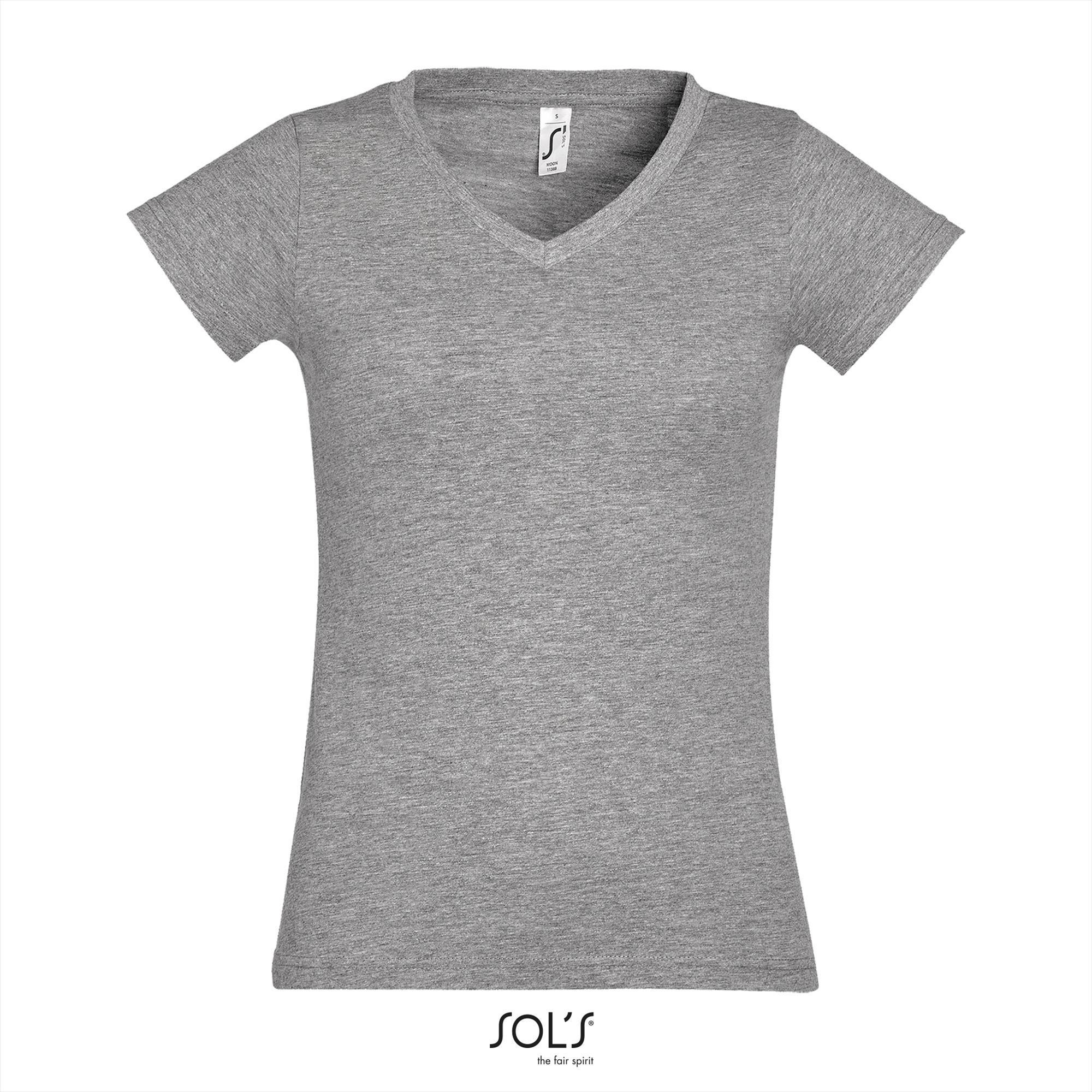 Modieus vrouwelijk dames T-shirt grijs Melange met een diepe V-neck Diepe V-hals T-shirt 