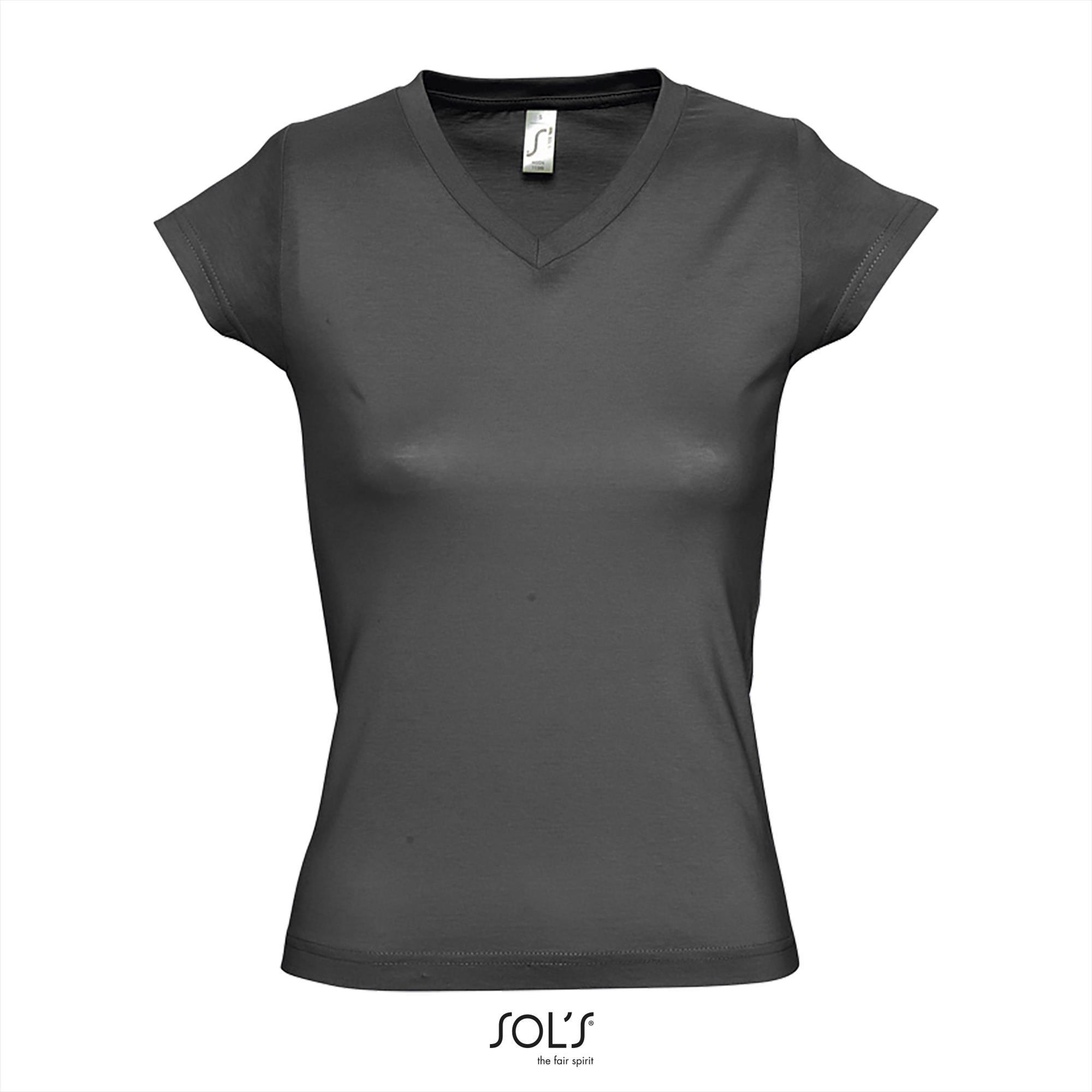 Modieus vrouwelijk dames T-shirt met een diepe V-neck Diepe V-hals T-shirt donker grijs