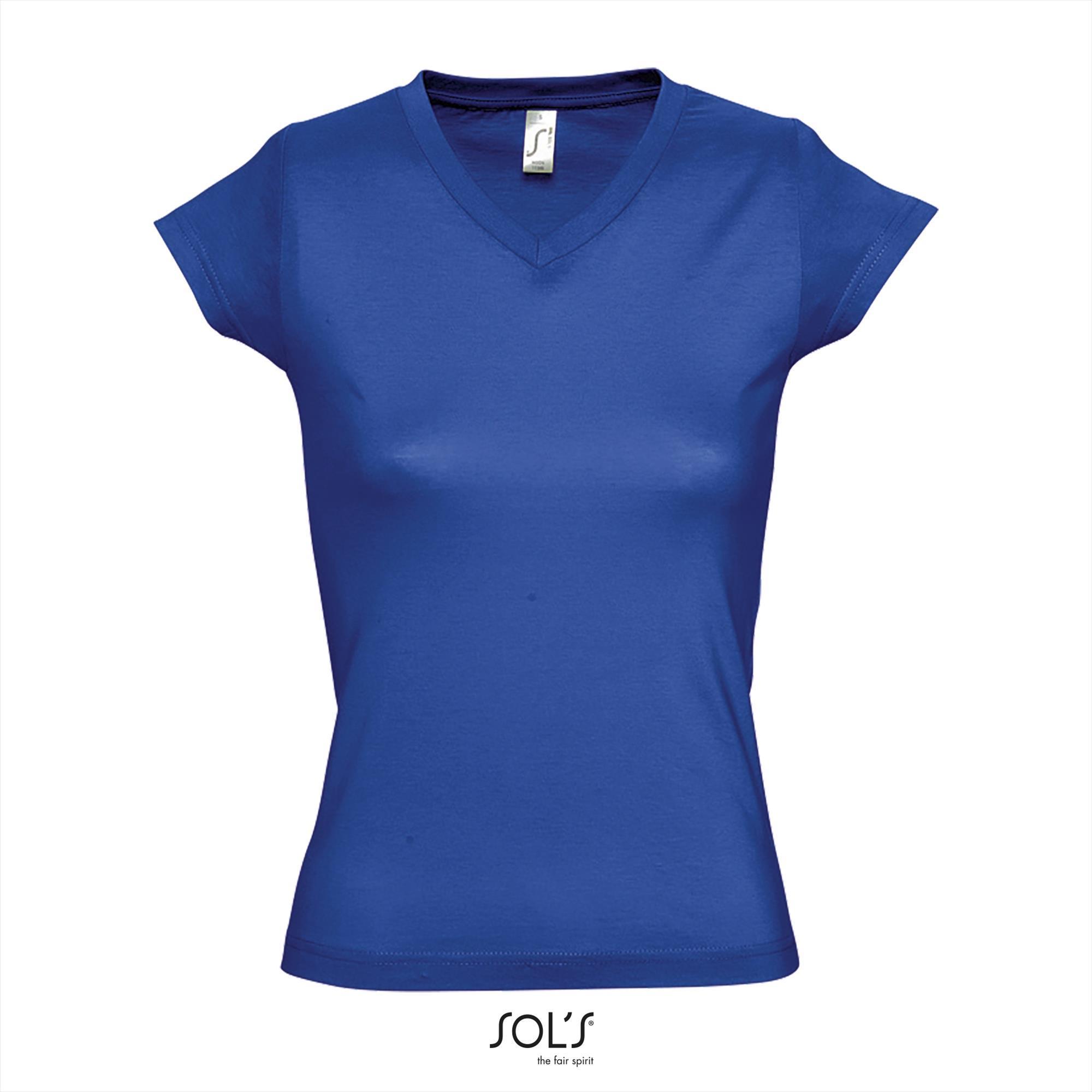 Modieus vrouwelijk dames T-shirt met een diepe V-neck Diepe V-hals T-shirt royal blue blauw