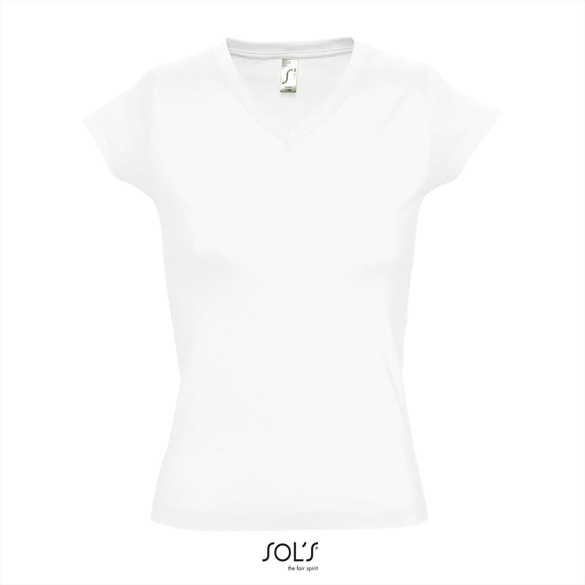 Modieus vrouwelijk dames T-shirt met een diepe V-neck Diepe V-hals T-shirt wit