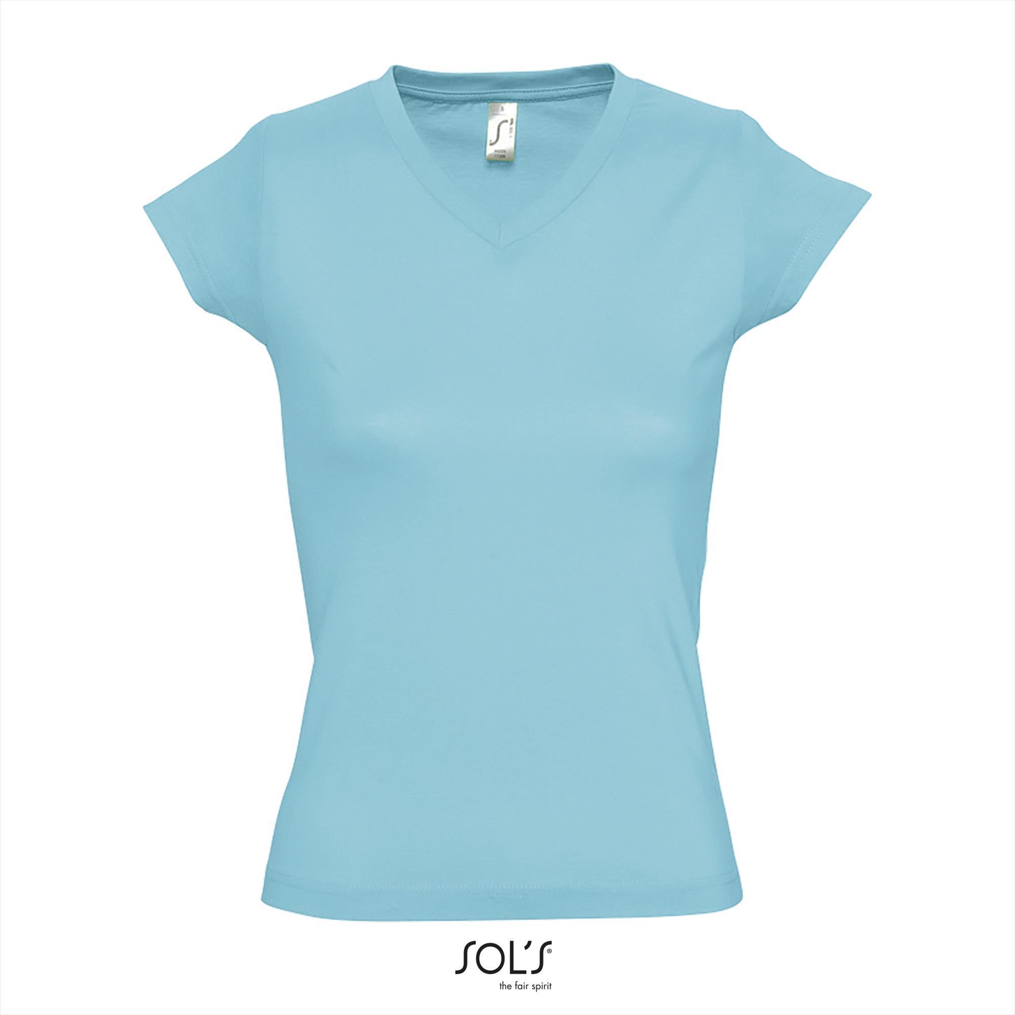 Modieus vrouwelijk dames T-shirt met een diepe V-neck Diepe V-hals T-shirt zee blauw van kleur