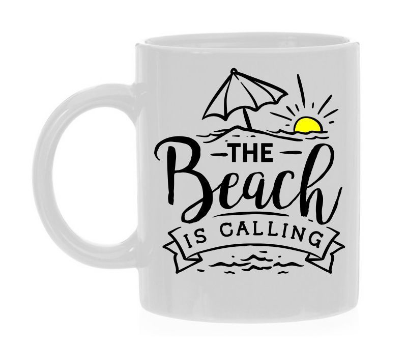 Witte koffiemok the beach is calling strand vakantie vrij