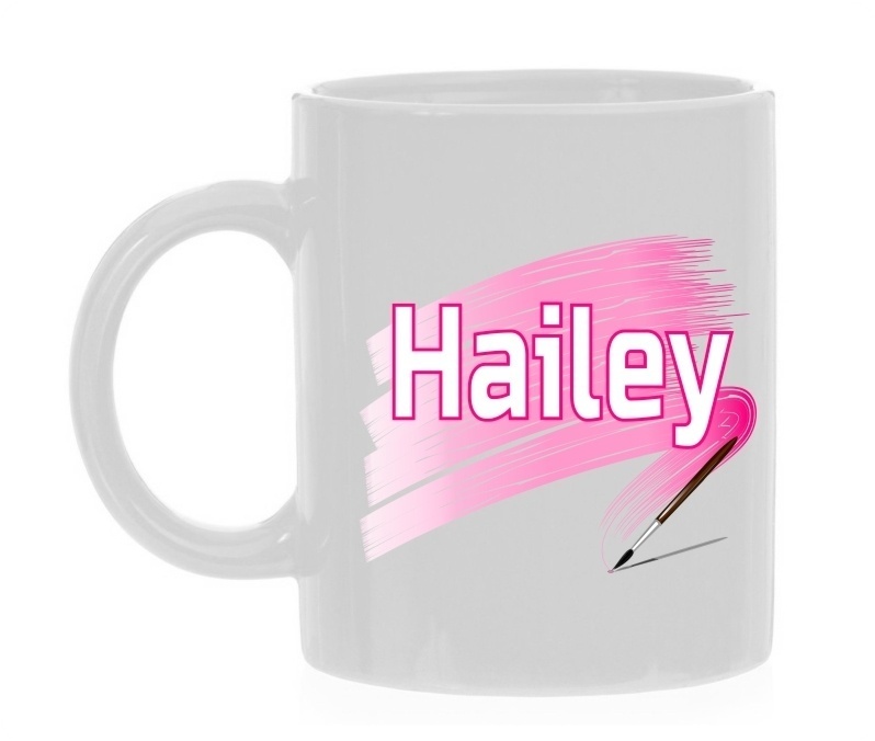 Hailey naam op mok - voornaam kado mok - mok met roze strepen - Gepersonaliseerde mok beker met naam 