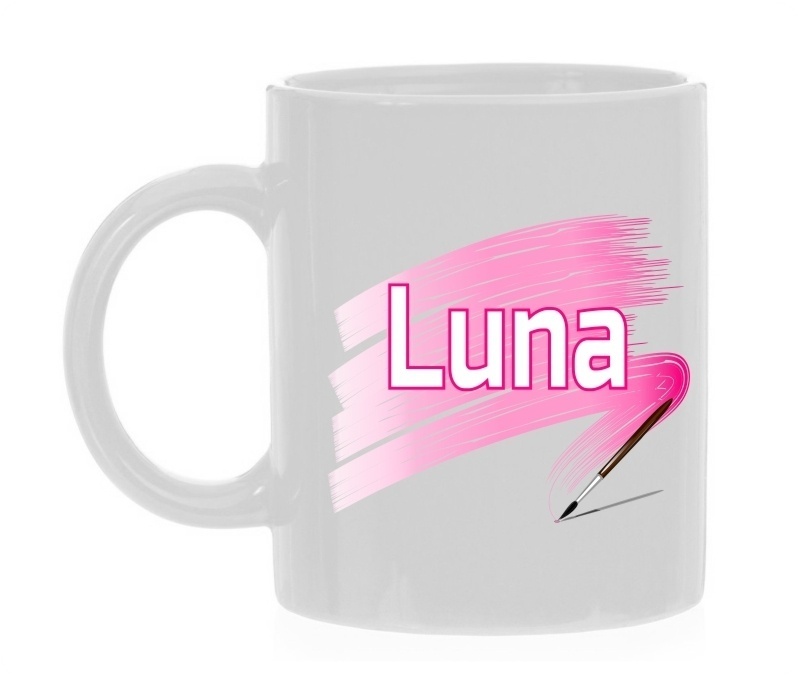 Luna naam op mok - voornaam kado mok - mok met roze strepen - Gepersonaliseerde mok beker met je eigen naam 