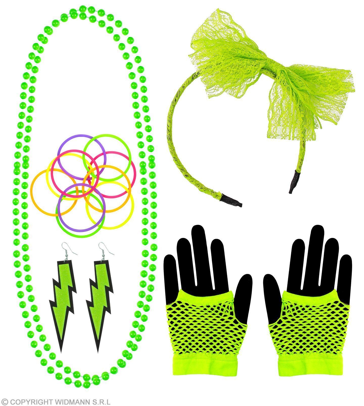 80's fashion neon groen accessoires kit set disco
