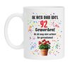 Beker met leeftijd 92 jaar leuke tekst en print geraniums!
