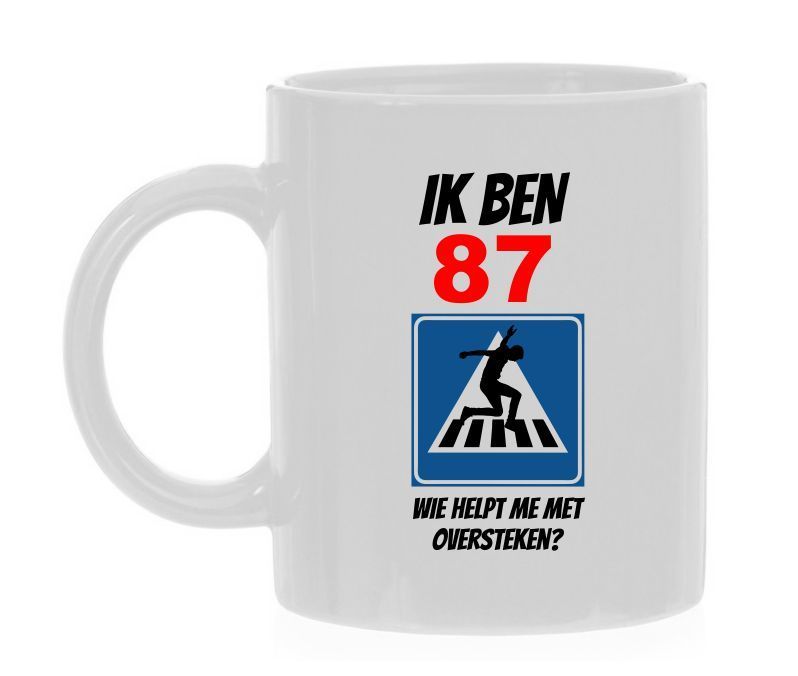 Beker met tekst en full colour print tekst 87 jaar grappig cadeau verjaardag