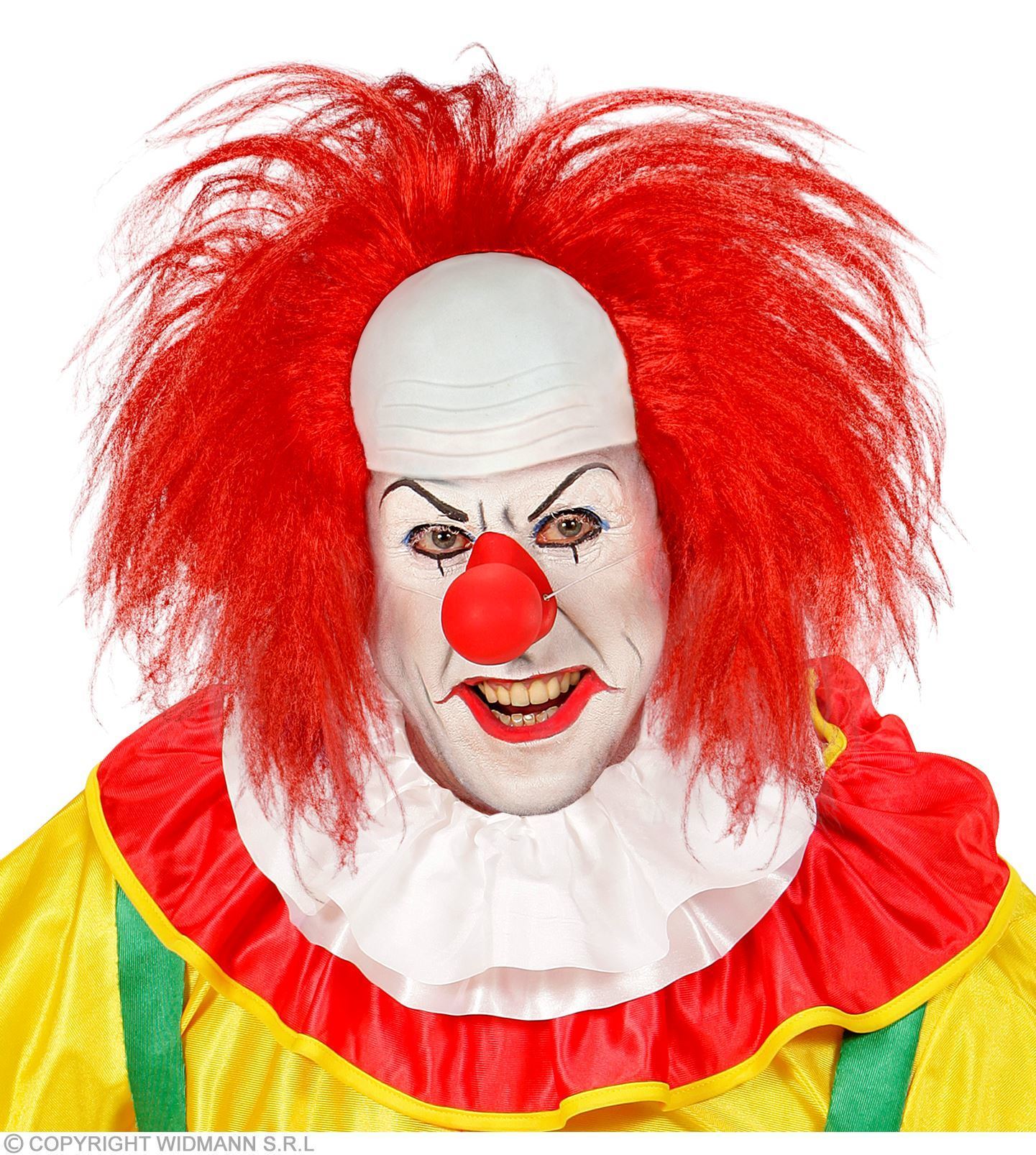 Clown pruik met rode haren aan de zijkanten en een kale kop!