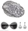 Disco set 80s baret met lovertjes, glitterbril, discobal-oorbellen glitter zilver foute disco set