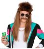 Foute pruik met lang bruin haar en snor 80e jaren stijl