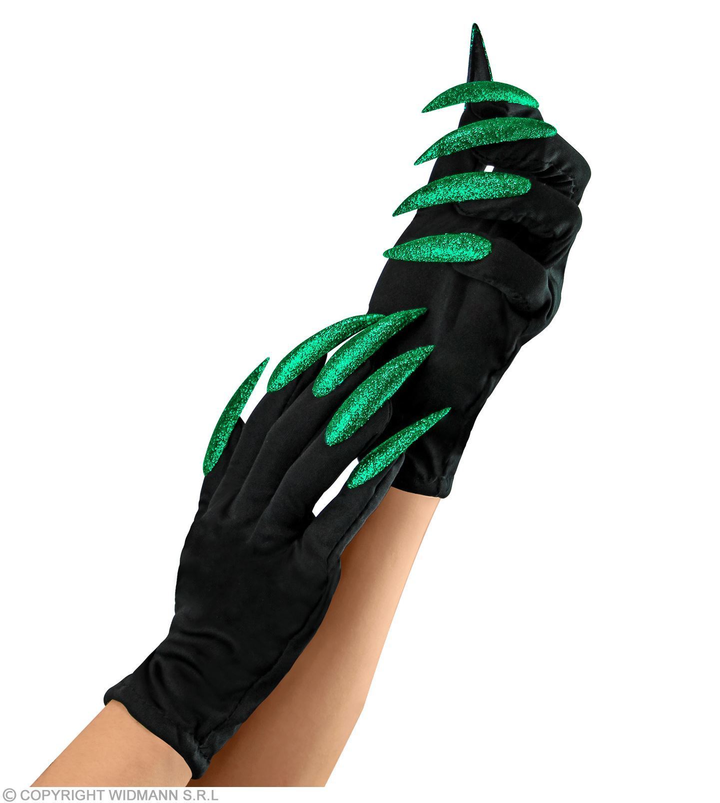 Heksen handschoenen met glitter groene nagels enge heks