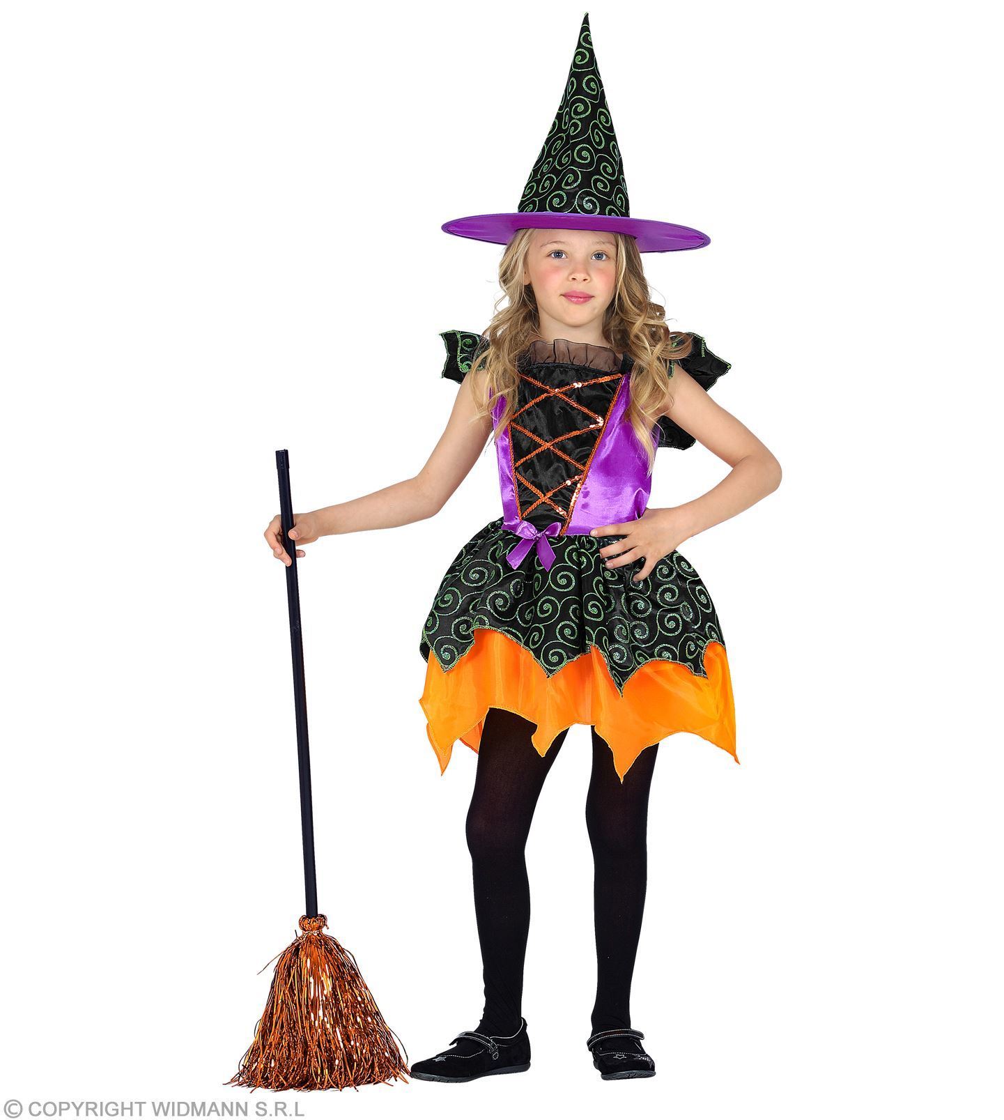 Heksen jurkje met hoed voor meisje kostuum in prachtige kleuren Halloween