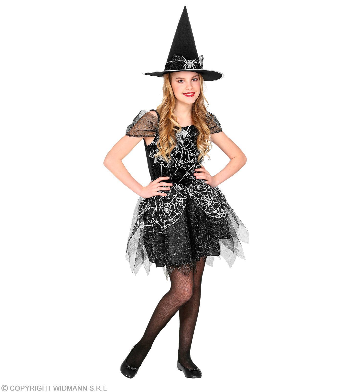 Heksen jurkje met hoed voor meisje kostuum spinnenweb Halloween